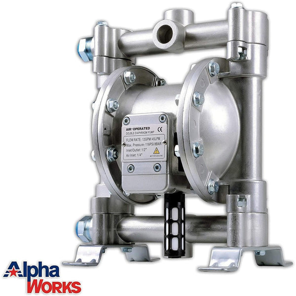 AlphaWorks Air-Powered Nitrile Double Diaphragm Transfer Pump - 12GPM, 1/2"