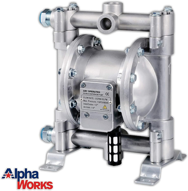 AlphaWorks Air-Powered Nitrile Double Diaphragm Transfer Pump - 12GPM, 1/2"