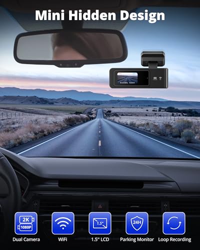 KINGSLIM DASH CAM FRONT REAR 2K+1080P MINI WIFI DASH CAMERA E2PRO - BLACK - Like New