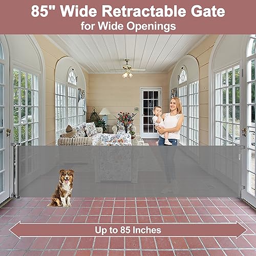 KISKIZ 85" Retractable Baby Gate w/Mesh Wide Open Space - Gray - Like New
