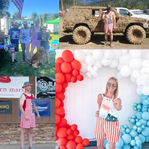 WIDEPAMY MENS WOMENS AMERICAN FLAG OVERALLS DENIM BIB SHORTS - MEN M WOMEN M - Brand New