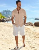 COOFANDY MEN'S CASUAL BUTTON DOWN SHIRTS SHORT SLEEVE SUMMER BEACH - M - KHAKI - Like New