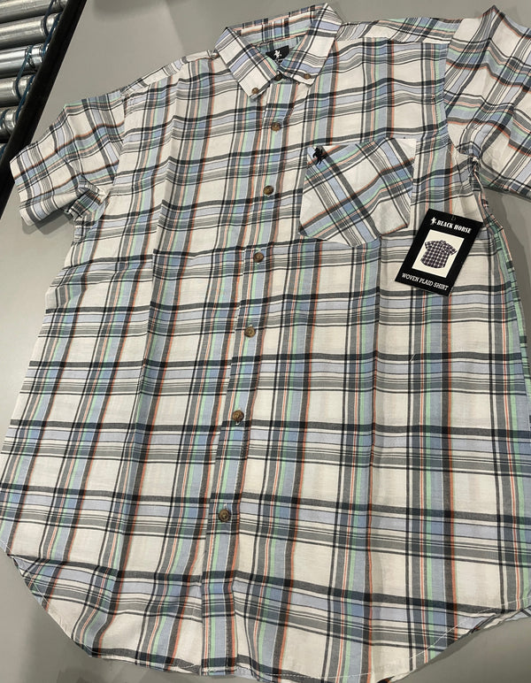 BLACK HORSE WOVEN PLAID SHIRT - MENS M - MULTICOLOR WOVEN PLAID - Brand New