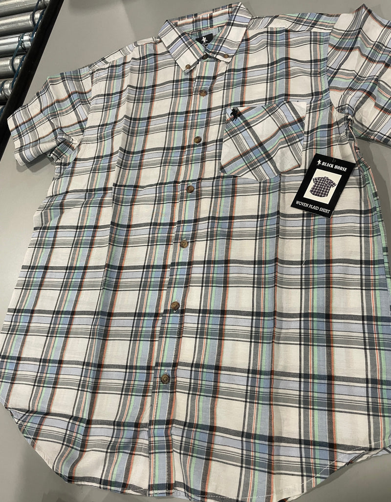 BLACK HORSE WOVEN PLAID SHIRT - MENS M - MULTICOLOR WOVEN PLAID - Brand New