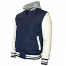 FORMAKER MEN'S HOODED VARSITY JACKET W/ DETACHABLE HOOD - SIZE: XL - NAVY WHITE - Like New