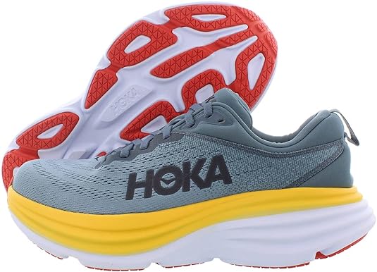 1123202 HOKA ONE ONE Bondi 8 Mens Shoes Obsidian/Yellow/White Size 10 Like New