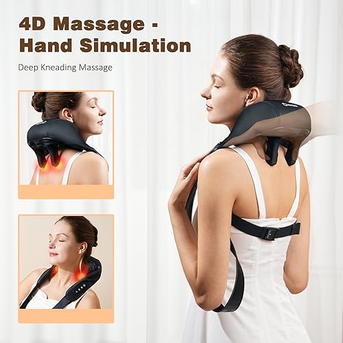 KNOZE NECK MASSAGER WITH HEAT CORDLESS DEEP TISSUE 4D EXPERT KNEADING - BLACK Like New