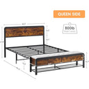 GIMMYFIVE QUEEN BED FRAME VINTAGE WOOD HEADBOARD STORAGE BENCH - Scratch & Dent