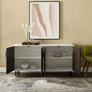 WALKER EDISON FEHR MODERN 4 DOOR BOOKMATCH BUFFET 58 INCH ASH BROWN - WHITE - Like New