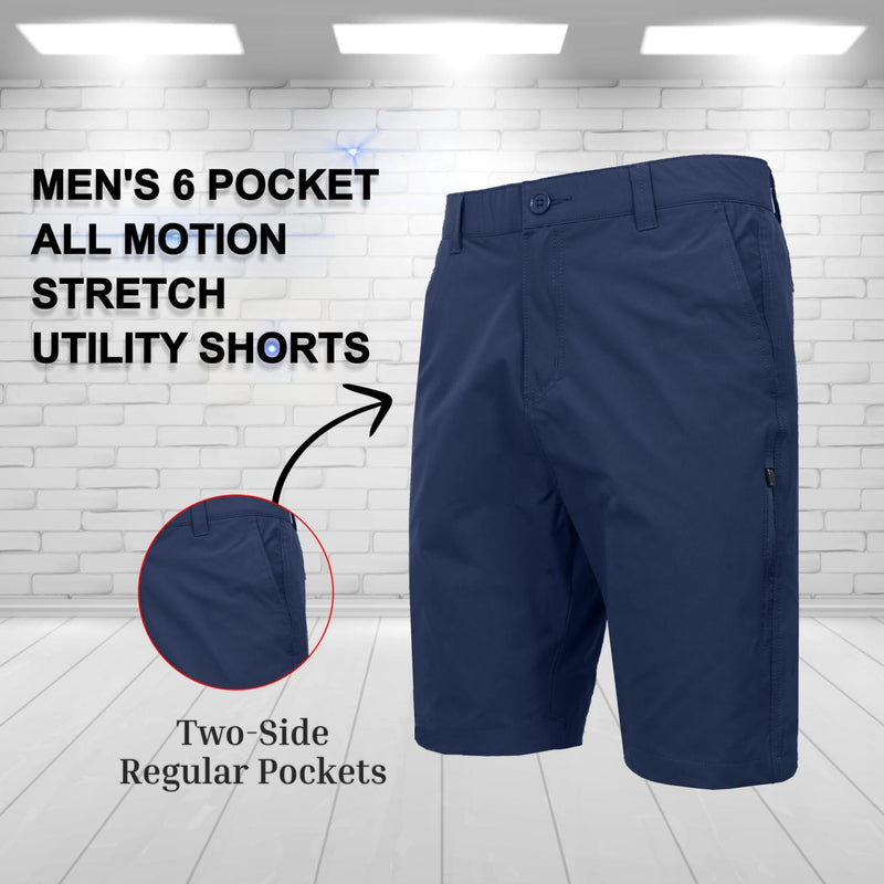 JUMP START MEN’S 6-POCKET ALL MOTION STRETCH UTILITY SHORTS - SIZE: 40 - NAVY - Brand New
