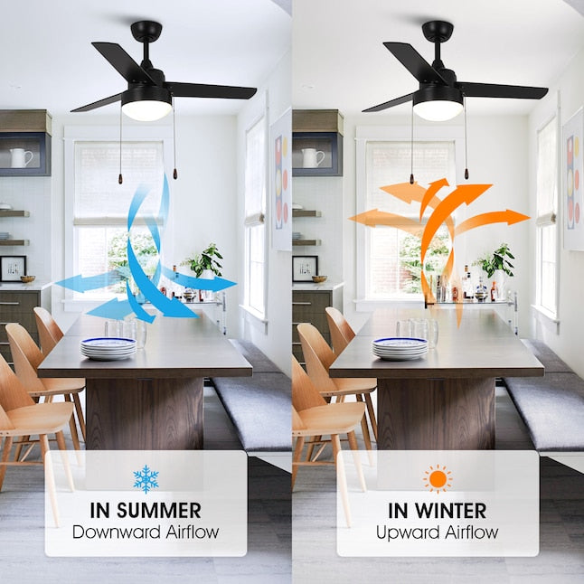 VACZON 42" DOWNROD MOUNT STANDARD CEILING FAN LIGHT REMOTE 3 BLADE - MATTE BLACK - Like New