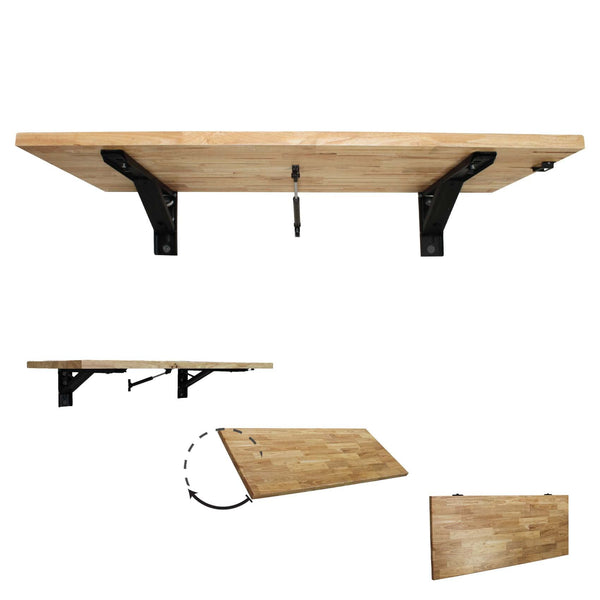 SAFERACKS HEAVY DUTY WALL MOUNTED FOLDING TABLE | FOLDS FLAT - NATURAL, BLACK - Like New