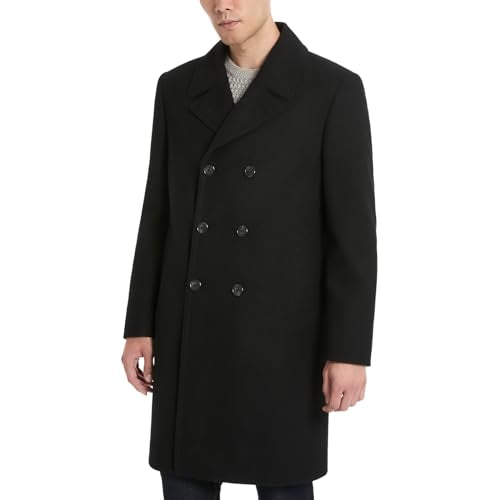 BEN SHERMAN MEN'S BRENTON DOUBLE BREASTED WOOL OVERCOAT - SIZE: MEN S - BLACK - Brand New