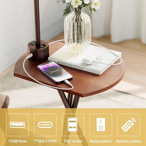 ROTTOGOON FLOOR LAMP END TABLE LAMP REMOTE CONTROL CHARGING STATION - BROWN - Like New