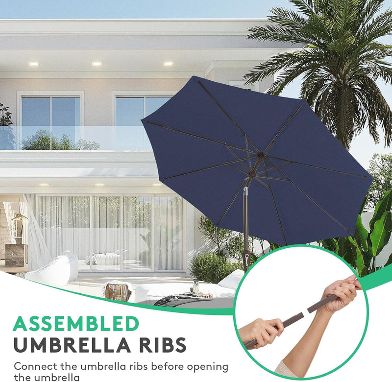 JEAREY 9FT OUTDOOR PATIO UMBRELLA - NAVY - Like New