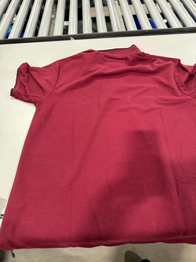 TIGER WOLF 3 BUTTON POLO SHIRT - SIZE: MEN M - MAROON/BLACK/WHITE - Like New