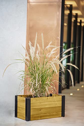 VITA MEZZA 24" X12" CEDAR PLANTER BLACK ALUMINUM POSTS WOODGRAIN - BROWN/BLACK - Like New