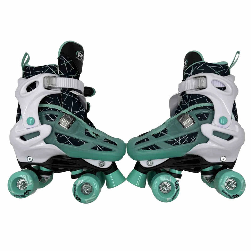 ROLLER DERBY PRODIGY KIDS' QUAD SKATES WHITE/GREEN 3-6 - - Scratch & Dent