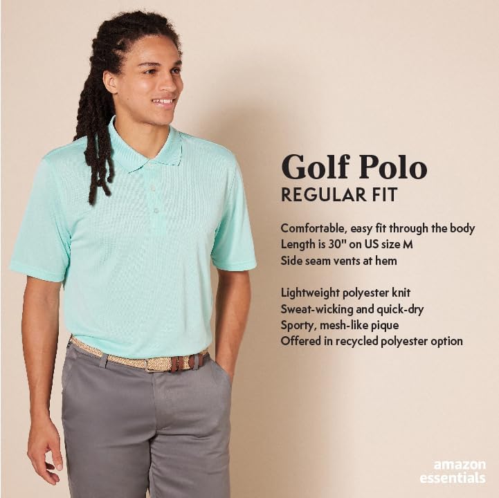 AMAZON ESSENTIALS MEN'S GOLF POLO SHIRT, QUICK DRY, SHORT SLEEVE, MEDIUM GRAY - Brand New