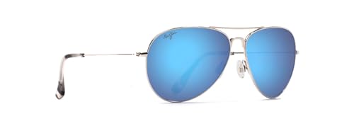 MAUI JIM MEN'S AND WOMEN'S MAVERICKS POLARIZED AVIATOR SUNGLASSES SILVER/BLUE - Like New
