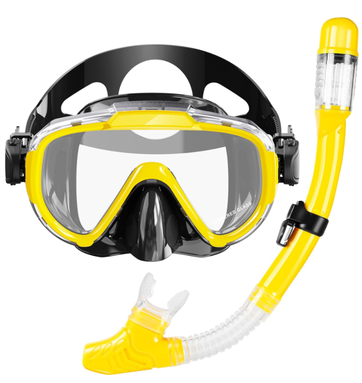 Zipoute Snorkel M61019 Dry Top Snorkeling Gear for Adults Yellow Like New