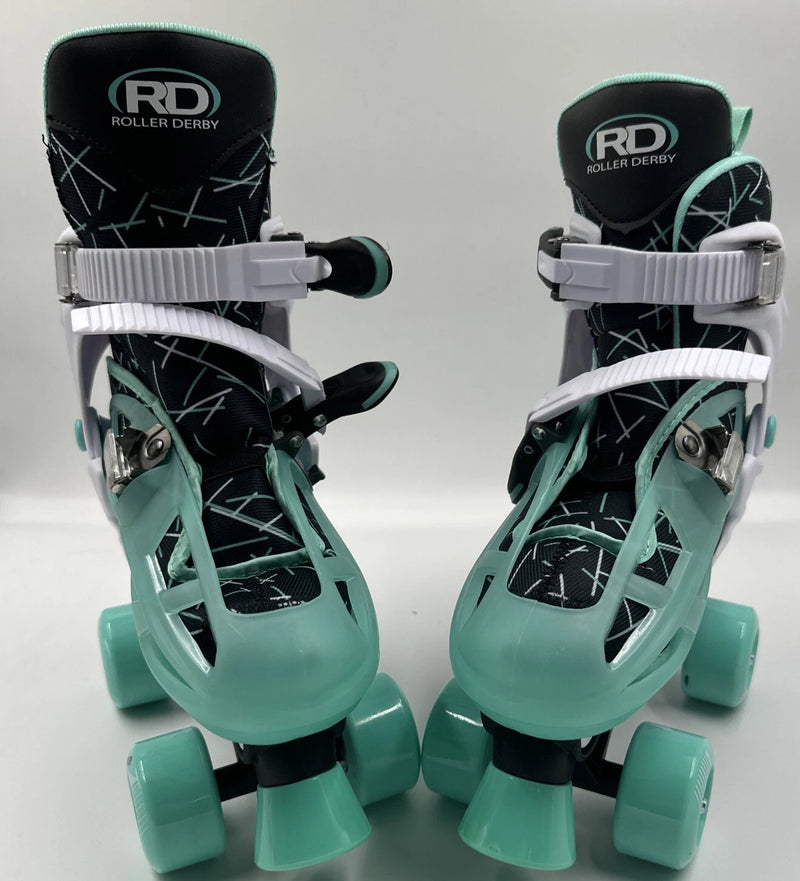 ROLLER DERBY PRODIGY KIDS' QUAD SKATES WHITE/GREEN 3-6 - - Scratch & Dent