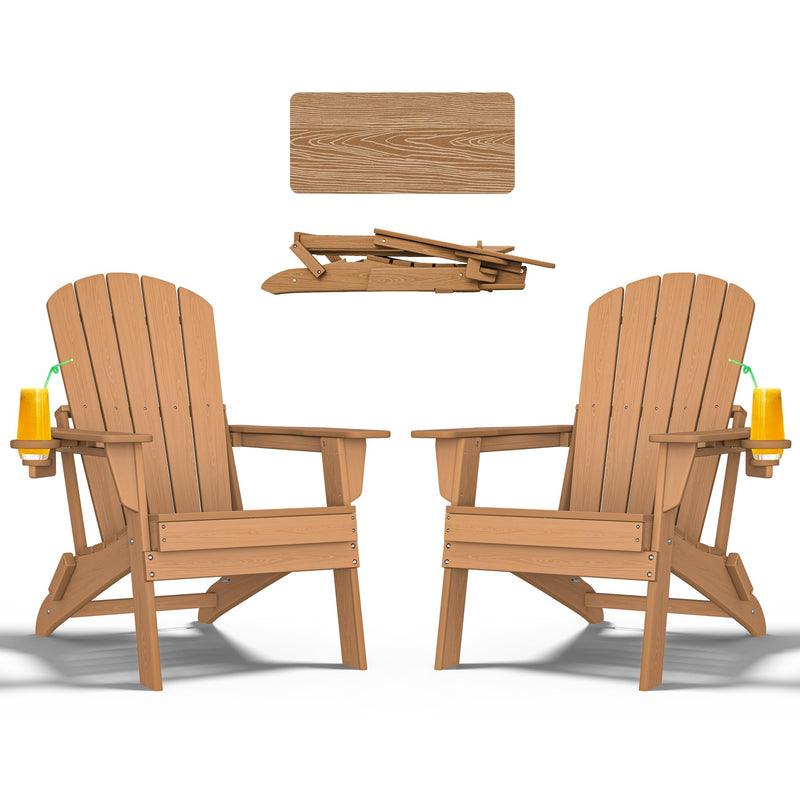NVLYWOOD FOLDING ADIRONDACK CHAIR, EXTENDED ERGONOMIC BACKREST, CUP HOLDER - Like New