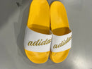 ADIDAS WOMEN'S ADLIETTE SHOWER SCRIPT SLIDES SOCCER SLIDES - 9 - YELOLOW/WHITE - Brand New
