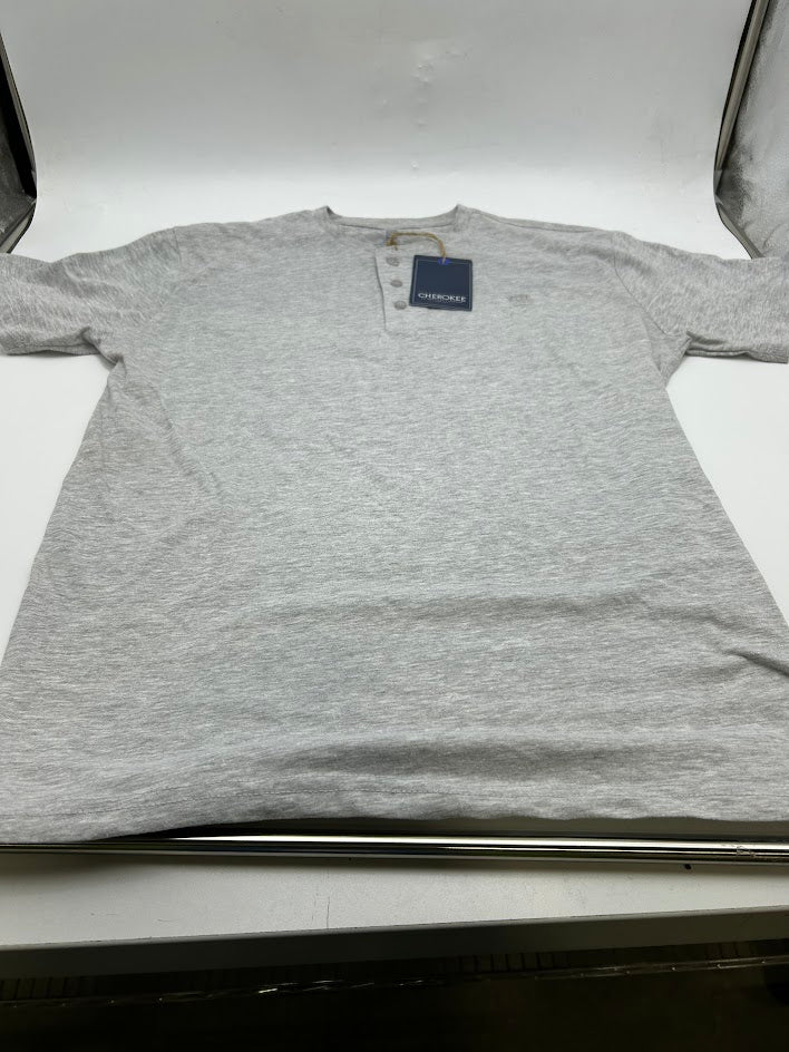 CHEROKEE MENS HENLEY TEE - SIZE: MEN L - GRAY MELANGE - Brand New