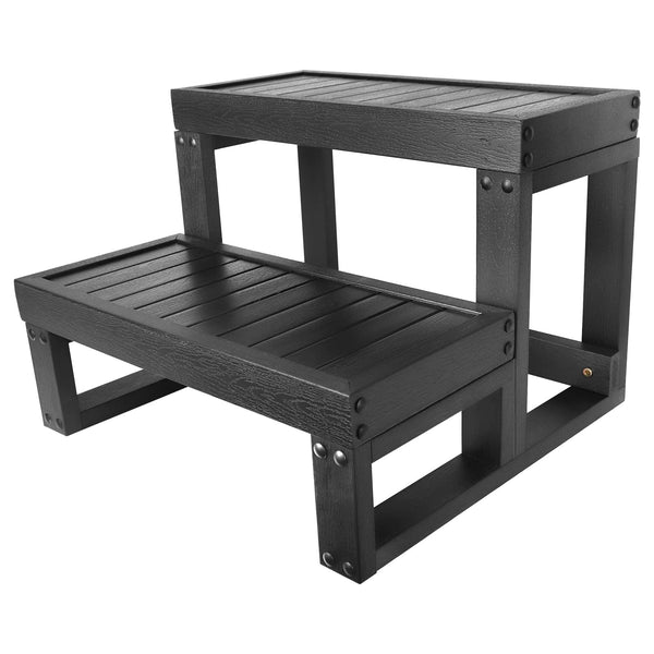 ZOMOFEW HOT TUB STEPS, NON-SLIP WOOD-LOOKING PLASTIC SPA STP - BLACK - Like New