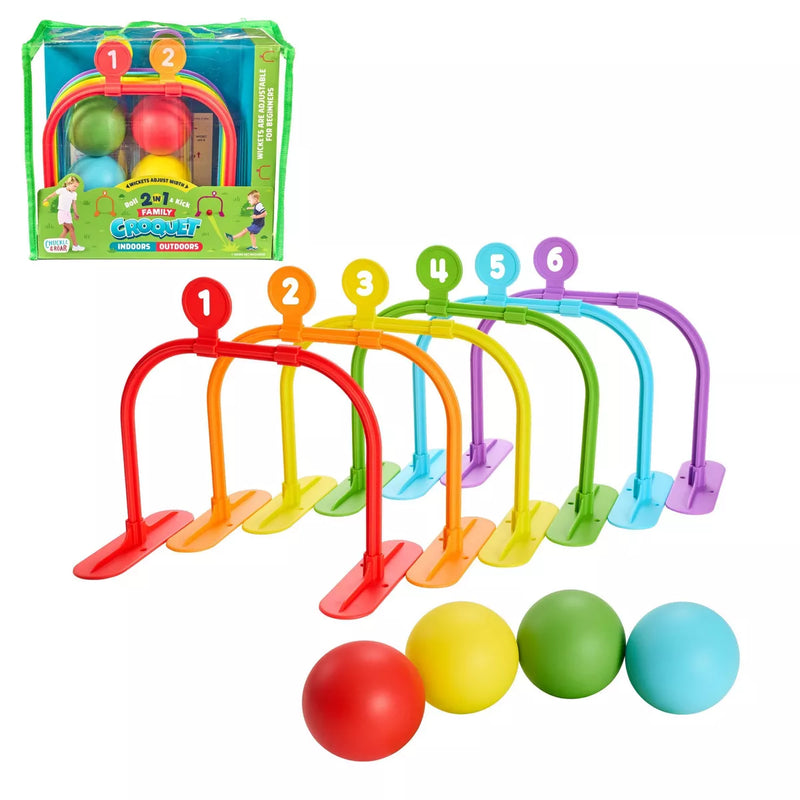 CHUCKLE & ROAR 2 IN 1 KICK AND ROLL FAMILY CROQUET - MULTICOLOR - Like New