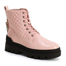 TINSTREE Womens Combat Boots Lace up Ankle Waterproof Platform Shoes Pink 9.5 - Brand New