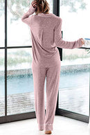 AAMIKAST WOMEN PAJAMA SETS LONG SLEEVE BUTTON DOWN SLEEPWEAR SOFT PJS PINK M - Brand New