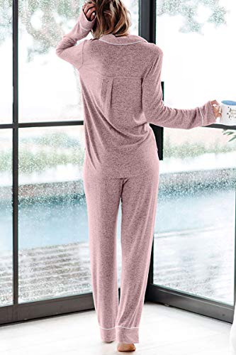 AAMIKAST WOMEN PAJAMA SETS LONG SLEEVE BUTTON DOWN SLEEPWEAR SOFT PJS PINK M - Brand New