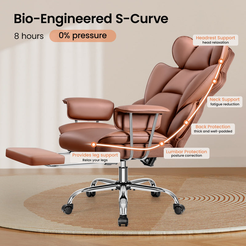 PRIMY HIGH BACK OFFICE CHAIR, BIG AND TALL PU LEATHER EXECUTIVE CHAIR - BROWN - Like New