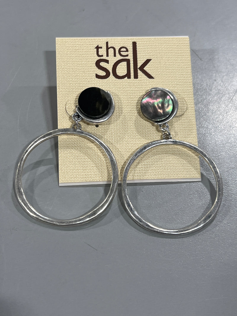 THE SAK BLACK MOP EARRINGS - SILVER/BLACK - Brand New