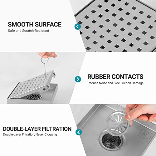 MODBATH 6" HIGH FLOW SQUARE SHOWER FLOOR DRAIN, REMOVABLE GRATE, BRUSHED NICKEL - Like New