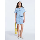 FREE ASSEMBLY CROPPED DENIM JACKET SHORT SLEEVES SIZE: L - ULTRA LIGHT BLUE WASH - Brand New