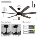 VIOSSN 62" Outdoor Ceiling Fan with Lights, 7 Reversible Blades - Black - Like New