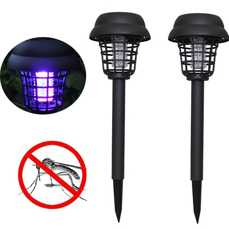 oiry 2 Pack Solar Powered LED Outdoor Lawn Light Bug Zapper Waterproof - Black Like New