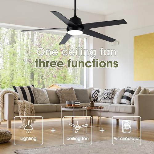 VACZON CEILING FANS LIGHTS REMOTE 52 INCH MODERN CEILING FAN QUIET - BLACK - Like New