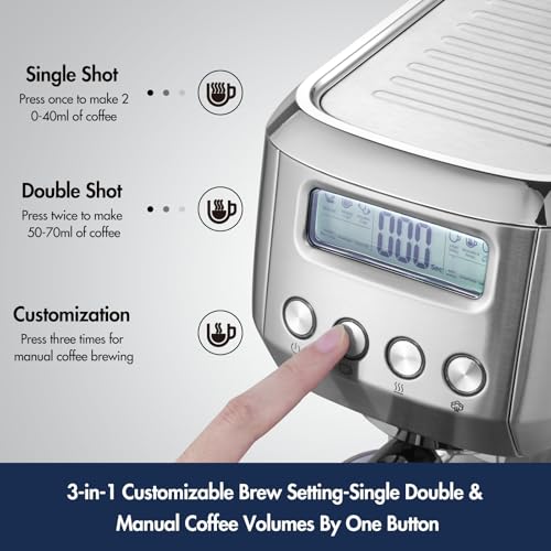 AMZCHEF 20BAR ESPRESSO MAKER FOR HOME WITH LCD PANEL MILK FROTHER - SILVER - Like New