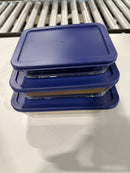 DURA CULINA 3 PIECE SET GLASS FOOD STORAGE WITH LID, BOROSILICATE GLASS - BLUE - Like New