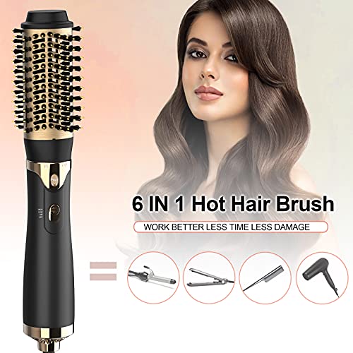 NAJUKYY HAIR BRUSH 6 IN 1 DETACHABLE DRYER STYLER CURLING SCALP MASSAGE - BLACK - Like New