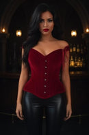Top Drawer Dark Red Velvet Steel Boned Corset w/Straps (Large) - B0D9J121TV -NEW - Brand New