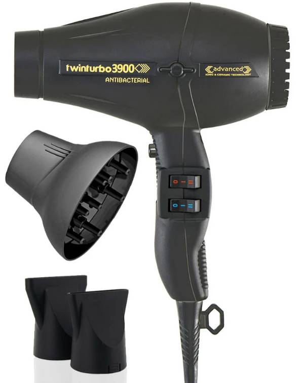 M HAIR DESIGNS TURBO 3900 ADVANCED CERAMIC AND IONIC + DIFFUSER - BLACK - Like New