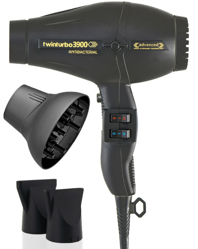 M HAIR DESIGNS TURBO 3900 ADVANCED CERAMIC AND IONIC + DIFFUSER - BLACK - Like New