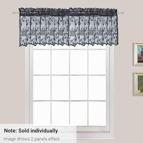 TERLYTEX BLACK LACE VALANCE CURTAIN WINDOW RUSTIC BLACK SHEER 52X18 1 PANEL Like New