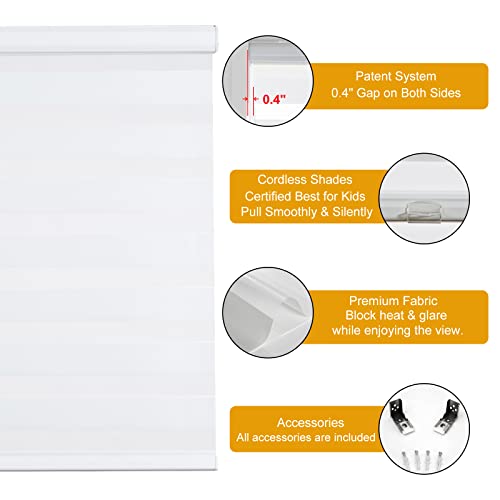 PERSILUX CORDLESS ZEBRA BLINDS ROLLER SHADES (17" W X 47" H, WHITE) - Like New
