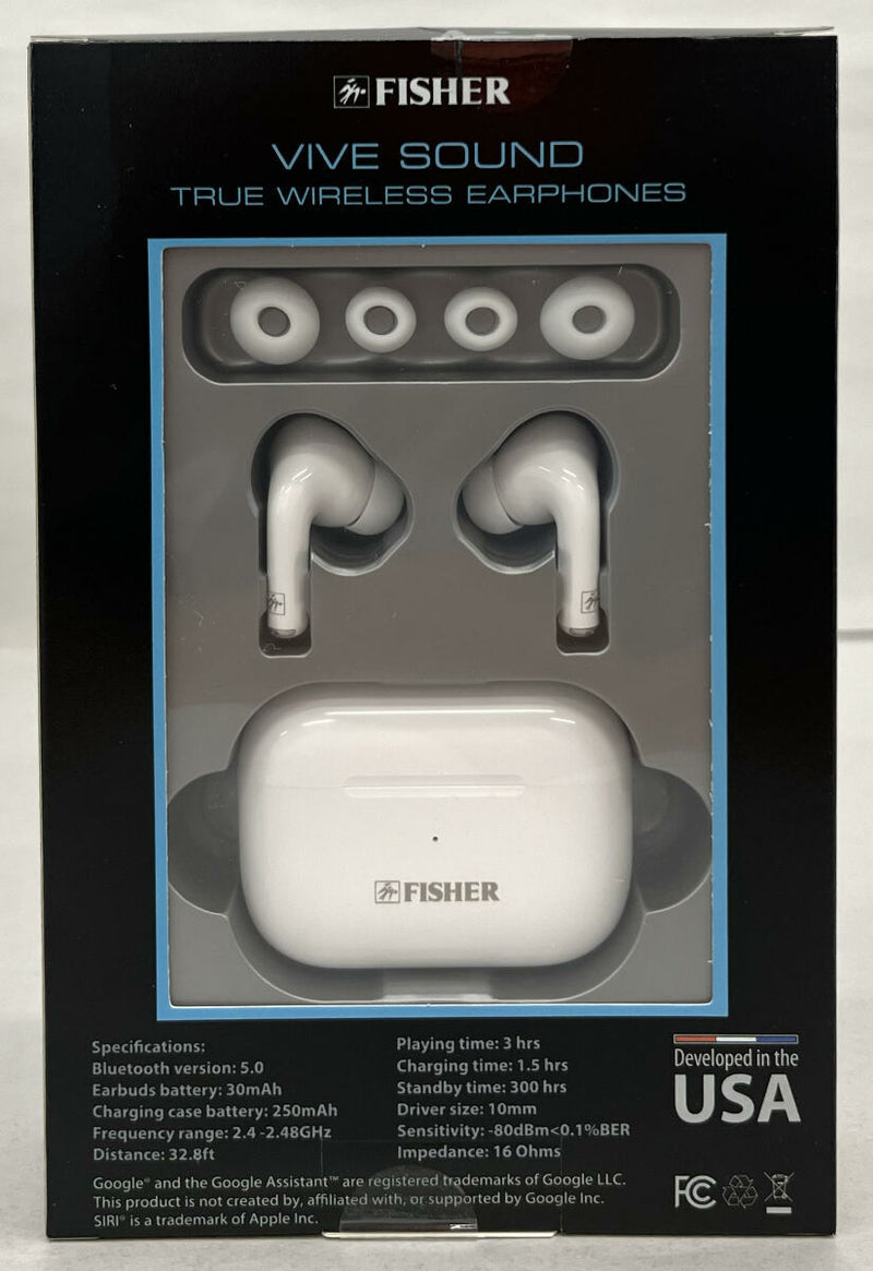 Fisher Vive Sound True Wireless Earbuds FTW602W - White Like New